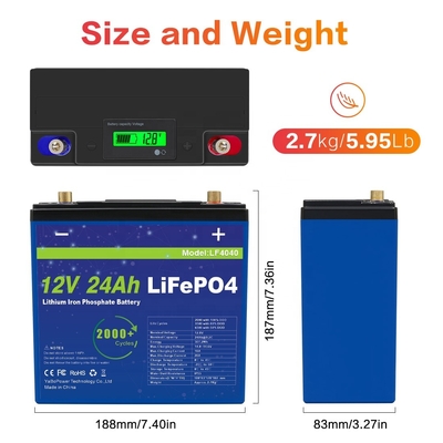 Akumulator 24Ah 12v Lifepo4 z wyraźnym głębokim cyklem o dużej pojemności