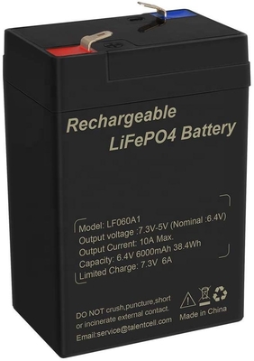 Fosforan litowo-żelazowy Deep Cycle LiFePO4 Bateria litowa 6V 6Ah 6,4V do zabawek UPS